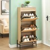 Rattan 3-Door Shoe Cabinet w/Drawer - Adjustable 3-Tier Shelves for Sneakers/Heels/Boots - Entryway Storage - 2 of 4