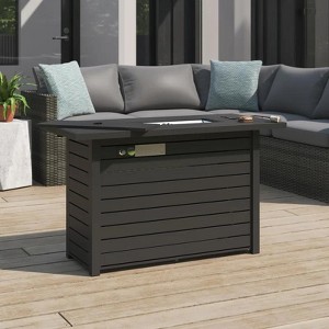 25" H x 42" W Steel Outdoor Fire Pit Table with Lid (Black) - 1 of 4