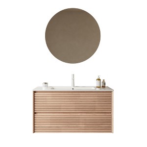 Chery Life 36" Bathroom Vanity with Sink, Wall-Mounted Bathroom Storage Cabinet with 2 Drawers, Pre-assembled, Walnut Woodgrain Color - 1 of 4
