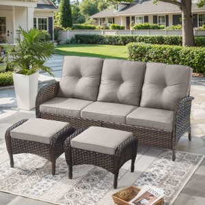 Gymojoy Outdoor 3-Seat Sofa PE Wicker Sofa Patio Sofa Couch - 1 of 4