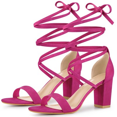 Perphy Women's Open Toe Lace Up Tie Up Lightly Padded Chunky Heeled Sandals