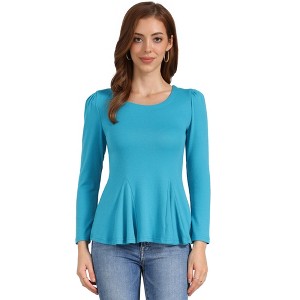 INSPIRE CHIC Women's Long Sleeve Scoop Neck Casual Peplum Shirt - 1 of 4