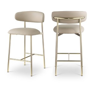 Meridian Furniture,Lupita Taupe Vegan Leather Counter Stool, Set of 2 - 1 of 4