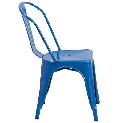 Vintage Bistro Blue Steel Stackable Indoor-Outdoor Chair