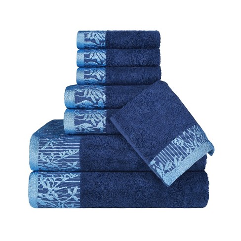 Set of Diamond Turkish Towels, Navy Blue Guest Bath Towel Set