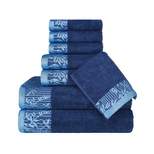 100% Cotton Medium Weight Floral Border 8 Piece Assorted Bathroom Towel Set by Blue Nile Mills