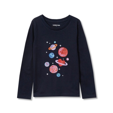 Lands' End Kids Long Sleeve Graphic Tee - Small - Classic Navy Planets