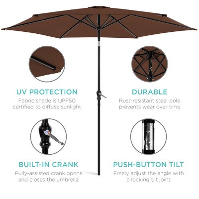 10ft Brown Hexagon Outdoor Steel Patio Umbrella with Crank