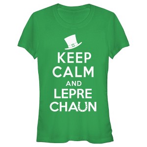 Juniors Womens Lost Gods St. Patrick's Day Keep Calm and Leprechaun T-Shirt - 1 of 4