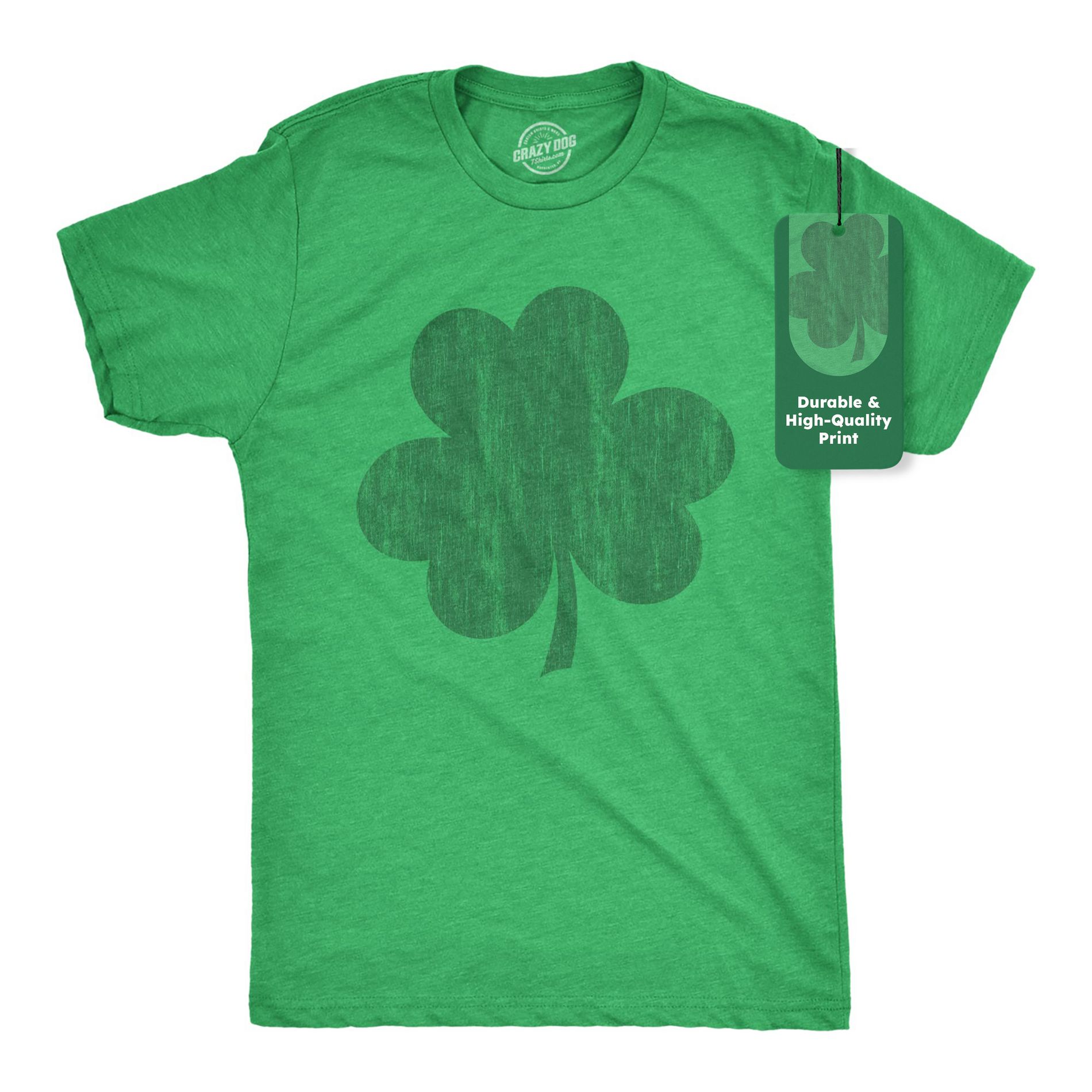 Mens Distressed Clover T Shirt Cool St Patricks Day Vintage Shamrock Awesome Graphic Tee - Crazy Dog Men's T Shirt for Saint Patrick's Day
