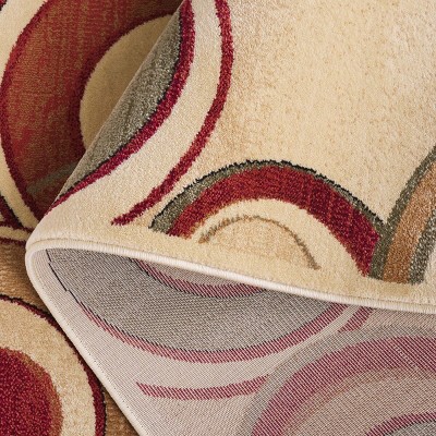 Ivory and Multicolor Geometric Circles Rectangular Area Rug