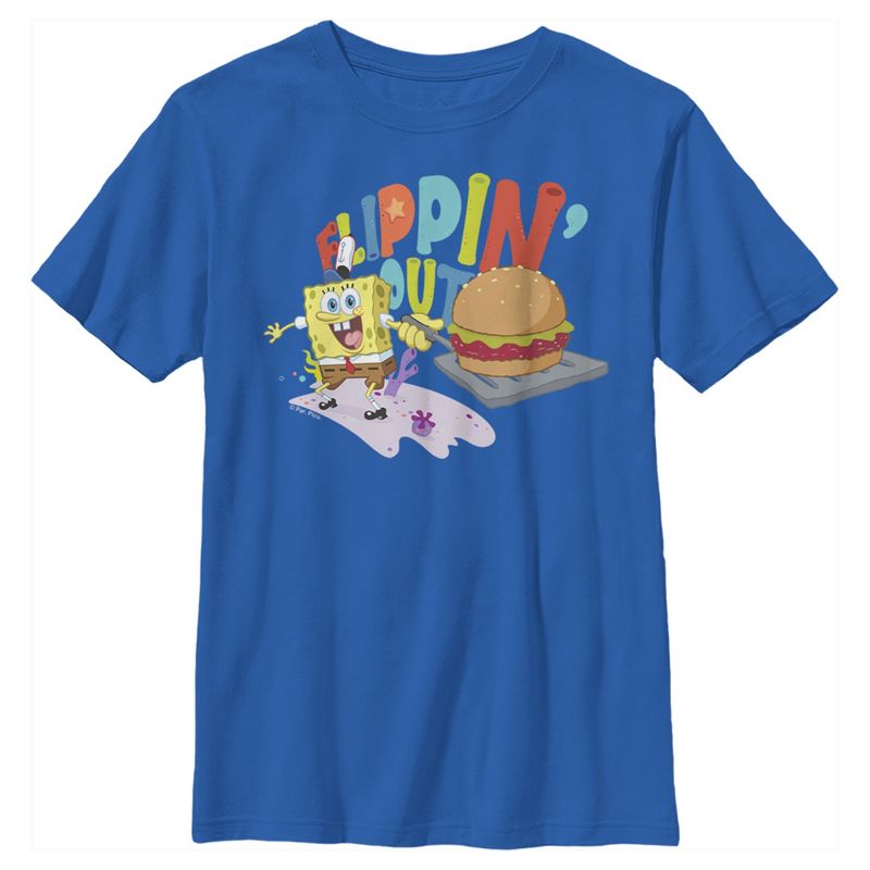 Boy's SpongeBob SquarePants Sponge on the Run Flippin' Out Burger T-Shirt, 1 of 5