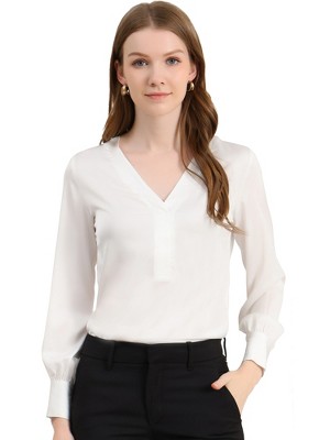 Allegra K Women's Elegant Satin Long Sleeve Office Work Blouses