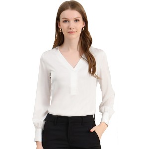 Allegra K Women's Elegant Satin Long Sleeve Office Work Blouses - 1 of 4