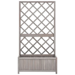 vidaXL-Garden Trellis Planter 27.6"x11.8"x53.1"-Solid Firwood-Grey-Outdoor Plant Support - Flower Box Included - 1 of 4