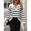 Clearlove Womens Striped Collared Sweater V Neck Long Sleeve Ribbed Knit Pullover Casual Fall Chunky Sweater - 2 of 4
