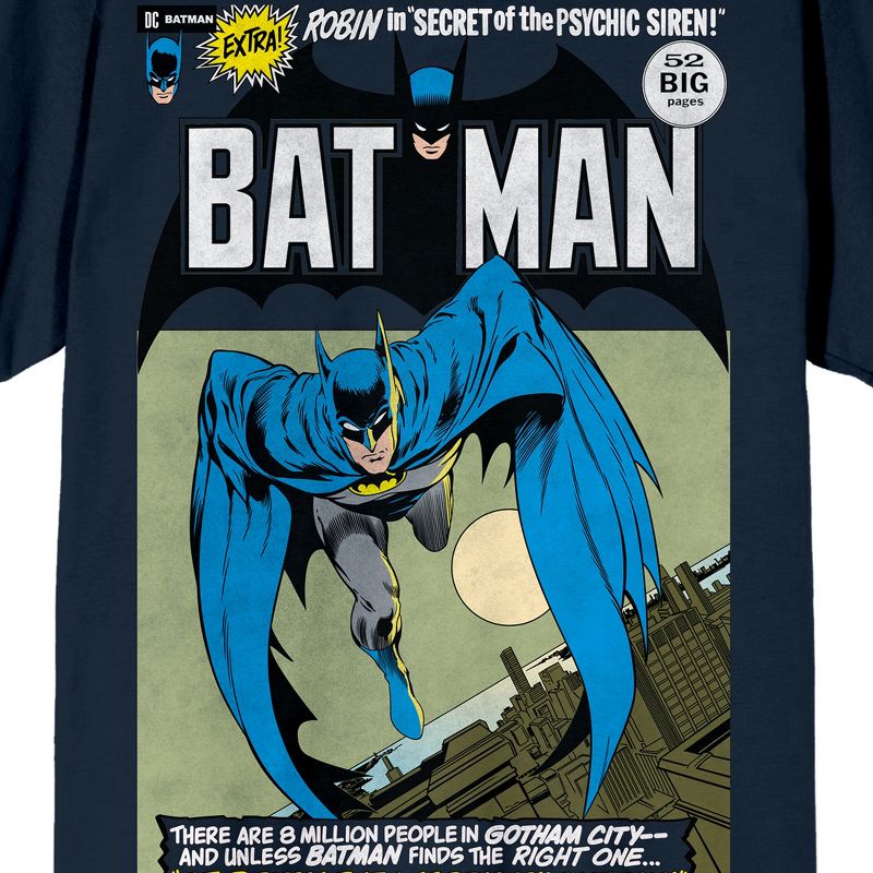 Batman Leaping Into Action Comic Cover Art Crew Neck Short Sleeve Navy Men's T-shirt, 2 of 4