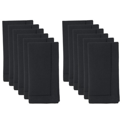 Black Polyester Dinner Napkins with Hemstitched Border, Set of 12