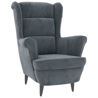 vidaXL Armchair Wingback Sofa Chair Living Room Upholstered Side Chair Velvet - Dark Gray Without Footrest