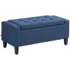 Zeus & Ruta Linen Tufted Lift-Top Storage Upholstered Storage Ottoman Bench for Living Room or Bedroom, Dark Blue - 2 of 4