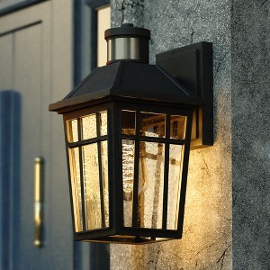 VAXCEL Garfield Park Aluminum Matte Black Motion Sensor Dusk to Dawn Outdoor Wall Light Clear Seeded Glass - 1 of 4