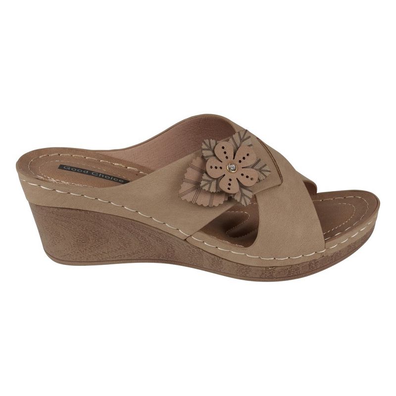 GC Shoes Selly Cross-Strap Flower Comfort Slide Wedge Sandals, 2 of 6