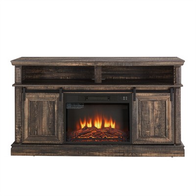 Modern Entertainment Console TV Stand with 23" Fireplace Insert, Multipurpose Sliding Door TV Cabinet Large Storage Space