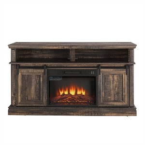 Modern Entertainment Console TV Stand with 23" Fireplace Insert, Multipurpose Sliding Door TV Cabinet Large Storage Space - 1 of 4