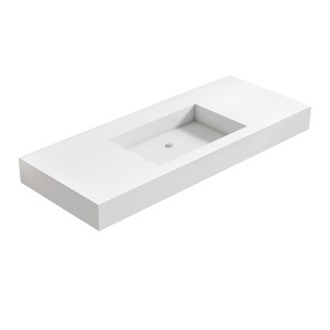VANIRROR Wall Mount Bathroom Sink, 47.3x18.9" Solid Surface Floating Sink, Rectangle Modern Countertop Vessel Basin for Bathroom Vanity, White - 1 of 4