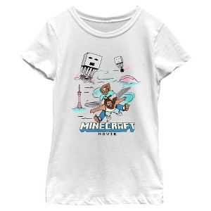 Girl's A Minecraft Movie Garrett and Steve Fly Faster Sketch T-Shirt - 1 of 4