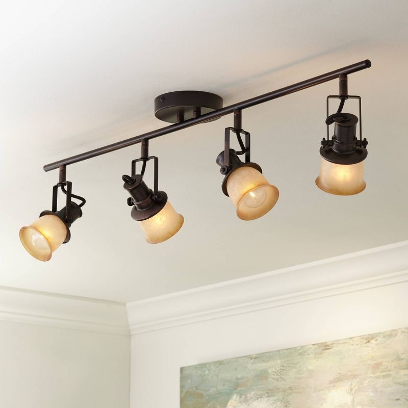 Pro Track 4-Head Ceiling or Wall Track Light Fixture Kit Spot Light Directional Brown Bronze Finish Amber Glass Traditional Kitchen Bathroom 34" Wide, 2 of 9