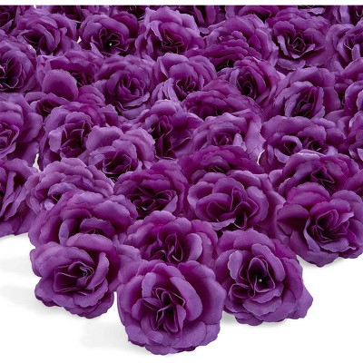 Bright Creations 50-Pack Dark Purple Artificial Flower Heads Silk Rose for Weddings, Decor, DIY Crafts, 3 Inches