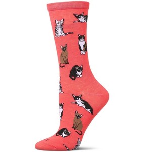 Memoi Women's Multi Cat Breed Bamboo Crew Socks Melon 9-11 - 1 of 3