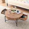 Round Coffee Table, Farmhouse Circle Center Table with 2 Storage Drawers, Wood Living Room Table - 4 of 4