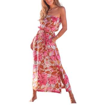 LASCANA Women's Floral Strapless Maxi Dress Sundress Summer