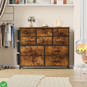 10-Drawer Storage Organizer Fabric Dresser w/Wood Tabletop & Side Pockets Clothing Chest of Drawers - 1 of 4