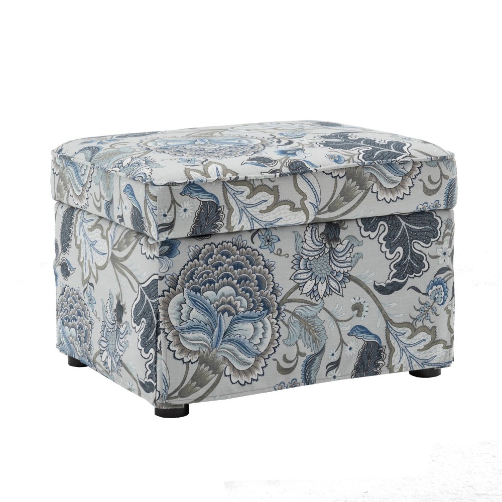 Photos - Pouffe / Bench 24" Wide Rectangle Storage Ottoman Blue Floral Pattern - WOVENBYRD: Espresso Finish, Easy to Assemble