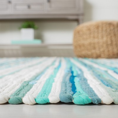 Ivory & Green Handmade Cotton Stripe Round Area Rug - 30"