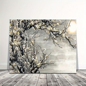 1 piece framed wooden canvas painting, yellow flowers and white decorative tree, framed wall painting, living room and bedroom, home decoration - 1 of 4