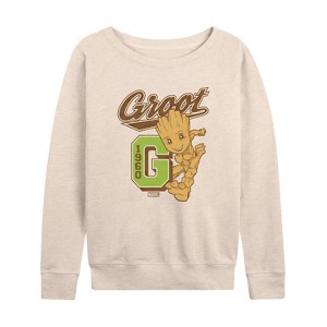 Women's - Marvel - Guardians of the Galaxy Groot Characters Lightweight French Terry Wide Neck Long Sleeve Shirt - 1 of 4