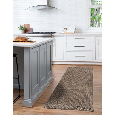Eco-Friendly Gray Jute 2'7" x 6'1" Runner Rug, Handwoven and Reversible