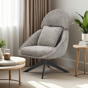 Corduroy Swivel Upholstered High Back Accent Chair with Pillow and Thick Cushion - 1 of 4