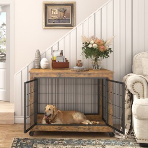 Wooden Indoor Dog Kennel Stylish Pet Crate with Iron Bars - 1 of 4