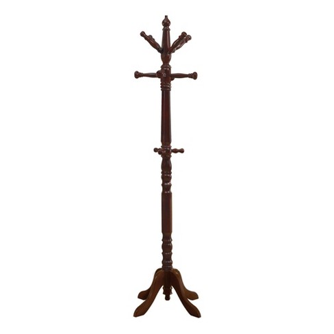 Costway Wooden Coat Rack Stand Entryway Hall Tree 2 Adjustable Height w/ 8  Hooks Brown 