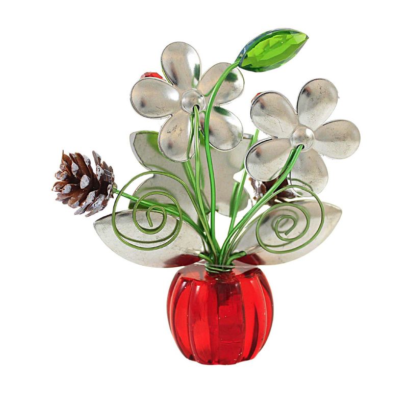 Crystal Expressions 4.0 Inch Holiday Wishes Posy Pot Pinecones Berries Poinsettia Figurines, 3 of 4