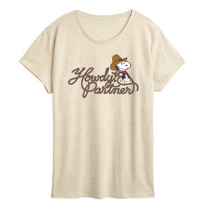 Women's - Peanuts - Howdy Partner Snoopy -Women's Short Sleeve Graphic T-Shirt Short Sleeve Graphic T-Shirt - 1 of 4
