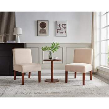 Linen Fabric Upholstered Accent Chairs Set of 2 with Round Wood Table - ModernLuxe