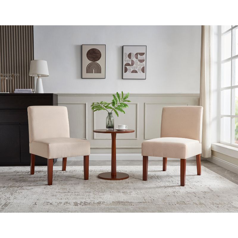 Linen Fabric Upholstered Accent Chairs Set of 2 with Round Wood Table - ModernLuxe, 1 of 10