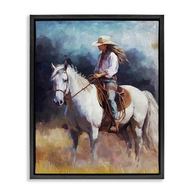 Stupell Industries Cowgirl on White Stallion Floating Frame Canvas Art