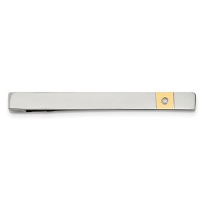 Black Bow Jewelry Stainless Steel, Gold Tone Accent, .03ct Diamond Tie Bar, 5 x 52mm - 1 of 4